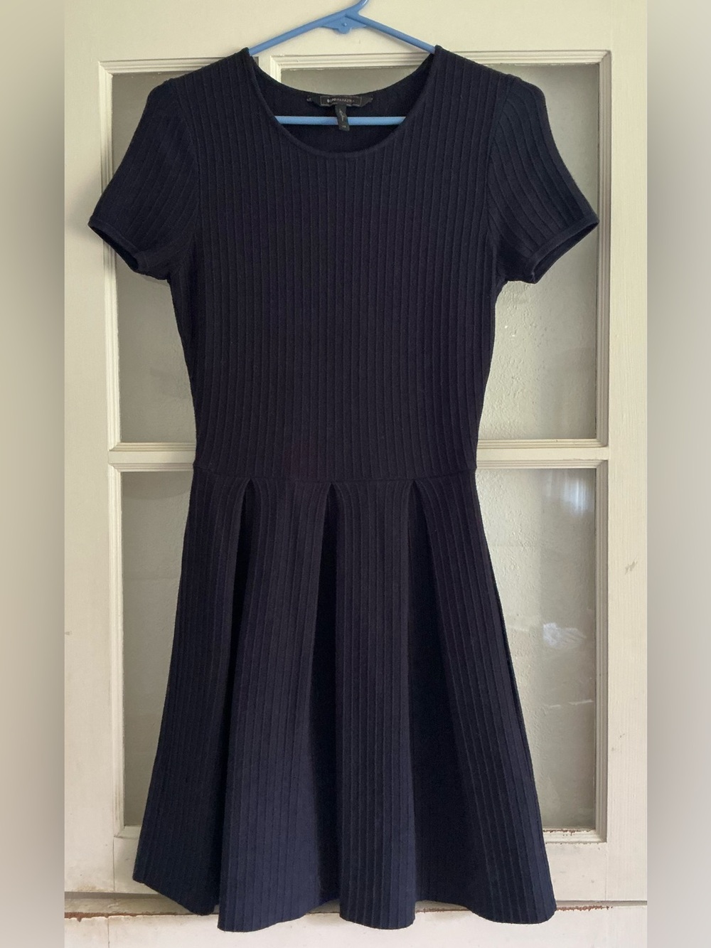 BCBGMaxAzria Navy Ribbed Short-Sleeve Skater Dress